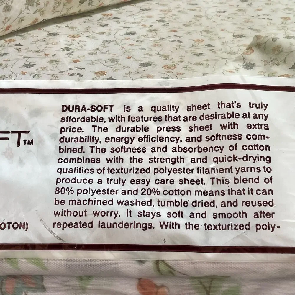 Vintage Cannon Dura Soft Twin Flat Sheet Floral Cottagecore NEW No Iron NOS